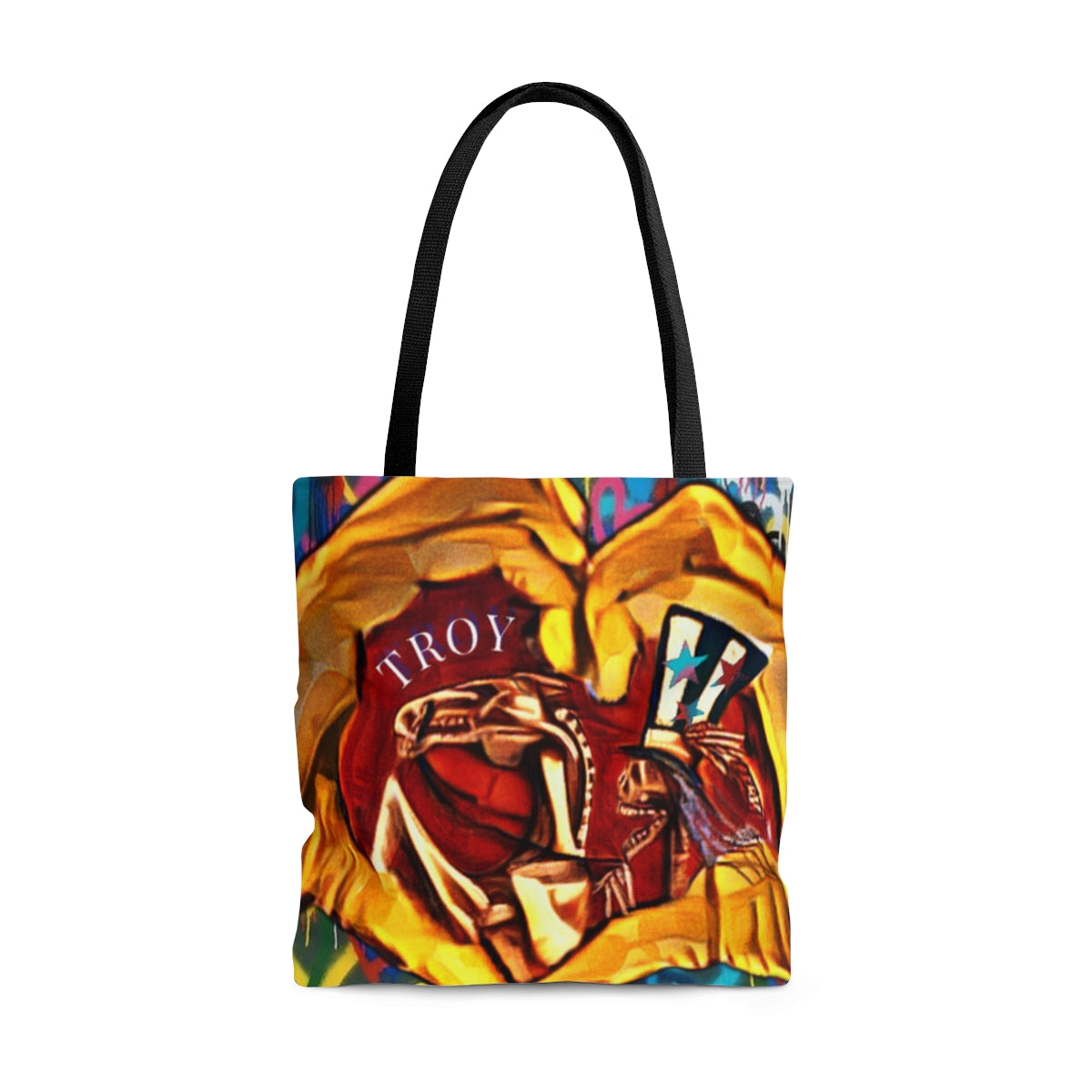 Skeleton Uncle Sam and horse tote bag