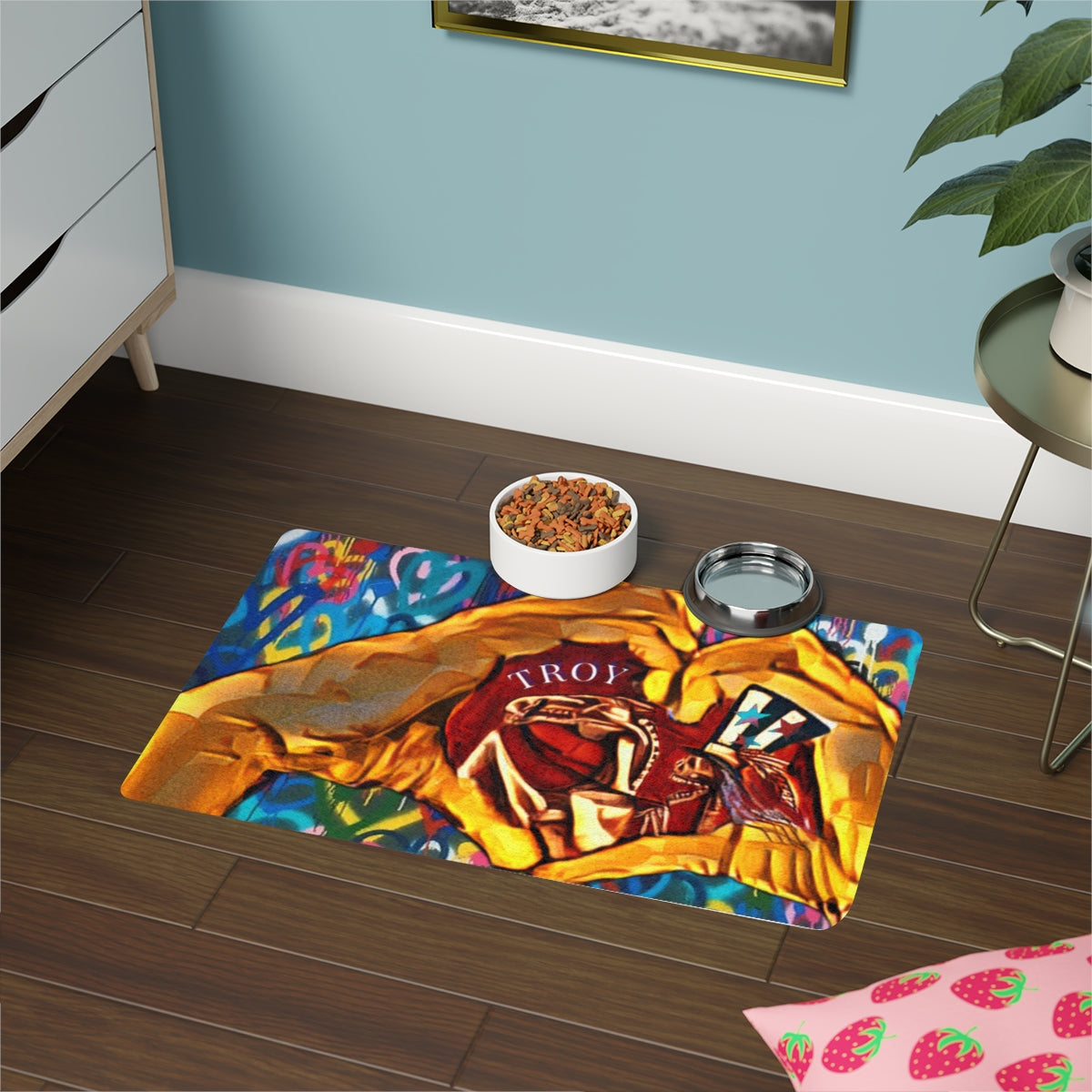 Uncle Sam screaming skeleton pet food mat